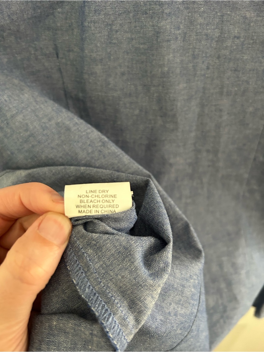 Blue Chambray Ruffled Collar Button-Front Blouse - Picture 7 of 7